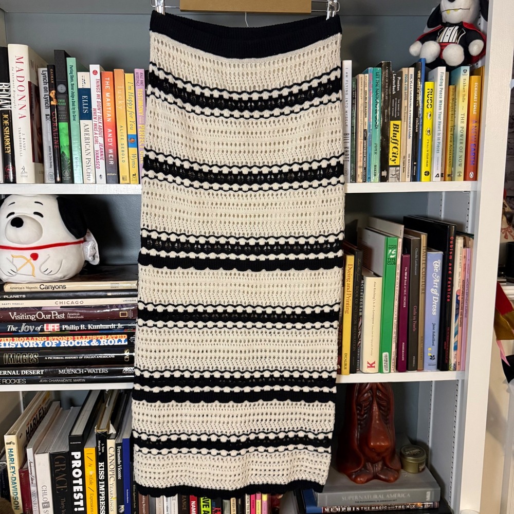 Sincerely Jules Cream Black Striped Open Knit Crochet Maxi Skirt Medium